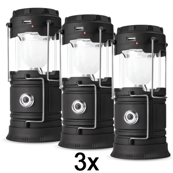 3x Puniva solarna lampa za kampovanje + baterijska lampa | CAMPGLO